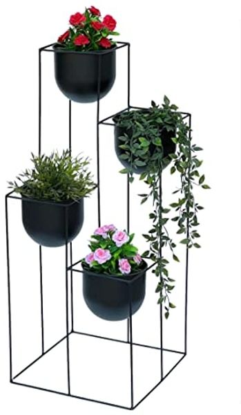 DanDiBo Blumentreppe Metall Schwarz 90 cm Pflanzentreppe mit Topf Innen Indoor Blumenständer 210015 Blumensäule Modern Pflanzenständer Blumenhocker