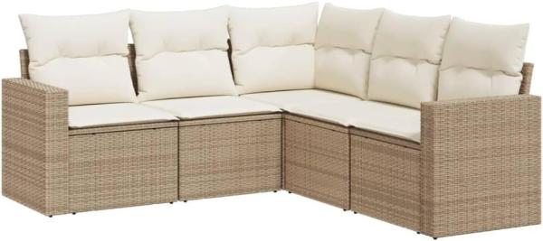 vidaXL 5-tlg. Garten-Sofagarnitur mit Kissen Beige Poly Rattan 3251285