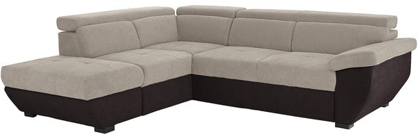 Mivano Ecksofa Speedway / Moderne Couch in L-Form mit verstellbaren Kopfstützen und Ottomane / 262 x 79 x 224 / Zweifarbiger Bezug, platinum/mud
