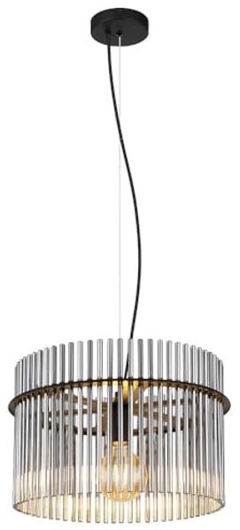 LED Pendelleuchte, Schwarz, Glasstäbe rauch, D 40 cm