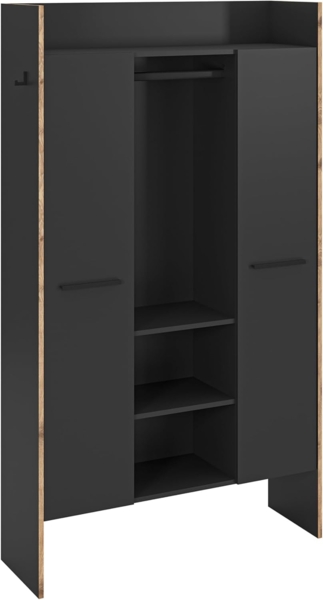 xonox. home - Garderobenschrank Bueno ca. 105 x 189 x 37 cm in Korpus/Front Basalt Melamin und Abs. Nox Oak Nb. - Garderobe Flurschrank Dielenschrank Flurmöbel Schrank - zeitlos & funktional