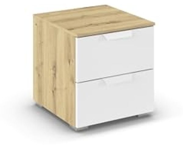 rauch Aditio Box, Nachttisch, 2 Schubladen, mit Softclose-Funktion, Farbe Weiß/Eiche Artisan, BxHxT 40x42x42cm