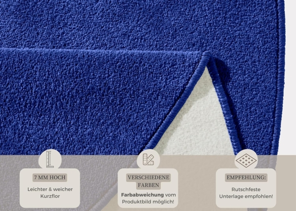 Runder Kurzflor Teppich Uni Fancy rund - blau - 133 cm Durchmesser Bild 3