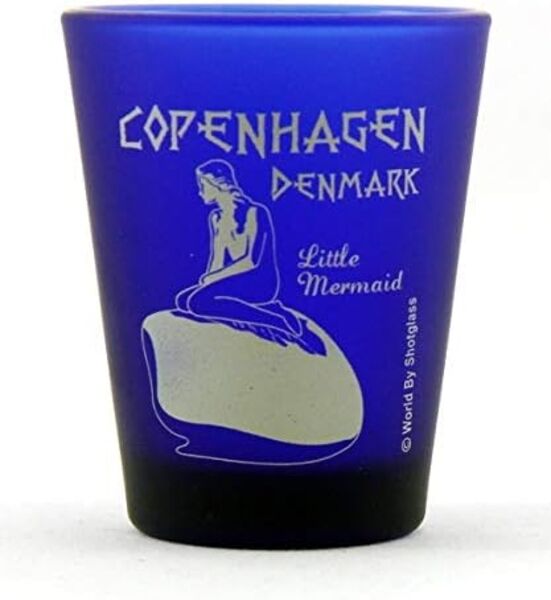Copenhagen Denmark Little Mermaid Cobalt Blue Shot Glass by World By Shotglass
