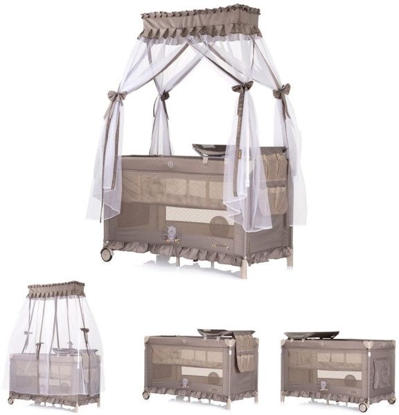 Chipolino Reisebett Palace, Baldachin Moskitonetz zwei Ebenen Wickelauflage beige braun