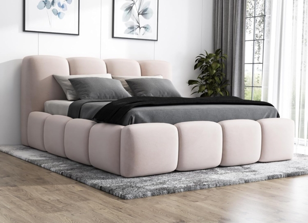 Polsterbett DONA 140x200 mit Matratze, Bettkasten und Lattenrost. Farbe: Beige 2