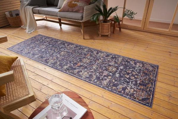 Nouristan Sues In- & Outdoor Orient Teppich – Orientalischer Kurzflor Vintage Used Look Waschbar Wetterfest & UV-beständig für Balkon, Terrasse, Garten, Wohnzimmer – Grau Multicolor, 75x200cm