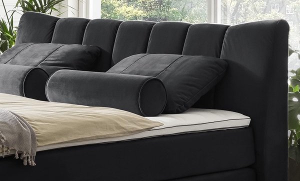 Mivano Free Boxspringbett mit Durchgehender Matratze (H2) und Premium Topper, Velours Cosy Anthrazit, Liegefläche 140x200 cm Bild 4