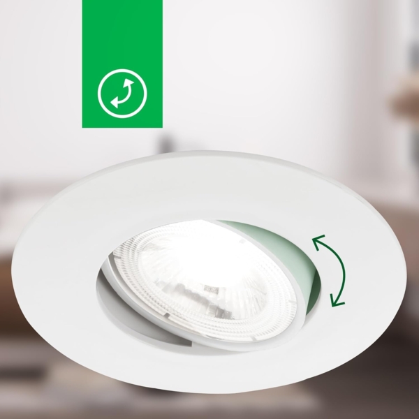 BRILONER - 3er Set EEK A LED Einbaustrahler 230V schwenkbar, je 2W bei 360lm und 50.000h Licht, neutralweißes Licht, LED Spot, flach, Deckenspots, Einbauleuchten, 68mm Lochmass, 90x24 mm (DxH), Weiß Bild 6