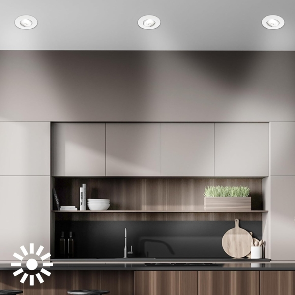 BRILONER - 3er Set EEK A LED Einbaustrahler 230V schwenkbar, je 2W bei 360lm und 50.000h Licht, neutralweißes Licht, LED Spot, flach, Deckenspots, Einbauleuchten, 68mm Lochmass, 90x24 mm (DxH), Weiß Bild 3