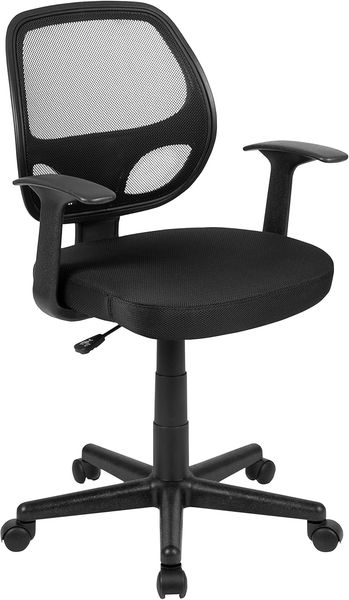 Flash Furniture Bürostuhl mit mittelhoher Rückenlehne – Ergonomischer Schreibtischstuhl mit Armlehnen und Netzstoff – Perfekt für Home Office oder Büro – Schwarz