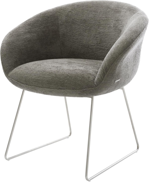 Esszimmerstuhl Vinka-Flex mit Armlehnen Bouclé Soft Schlamm Kufengestell Edelstahl Taschenfederkern
