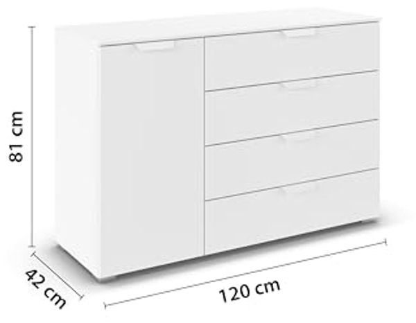 rauch Aditio Box, Kommode, 1-türig, 4 Schubladen, mit Softclose-Funktion, Farbe Weiß, BxHxT 120x81x42cm Bild 3