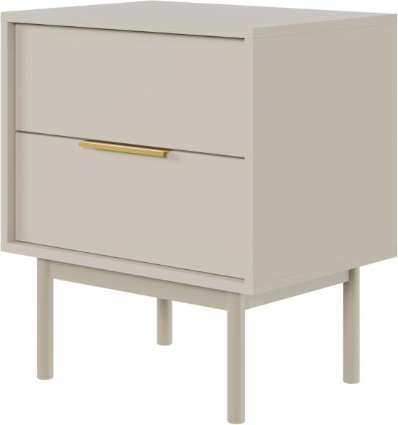 Selsey Nachttisch Beistellschrank Beistelltisch Nachtschrank 54 cm Mit 2 Schubladen Graubeige Holzerne Beine Viviaro