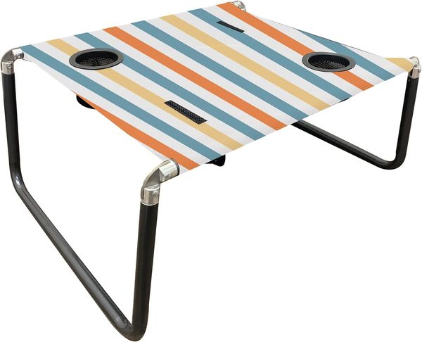 Neso Tragbarer Strandtisch mit Getränkehaltern, Handytaschen, leicht für Picknicks und Parks (Vintage-Streifen)