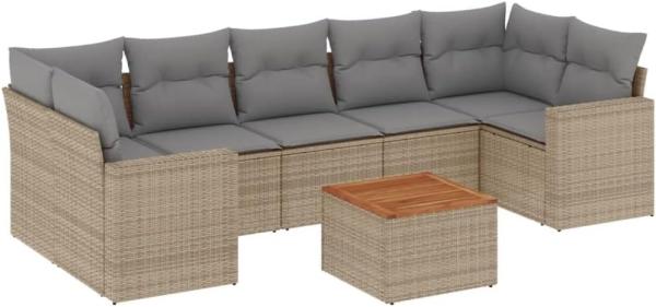 vidaXL 8-tlg. Garten-Sofagarnitur mit Kissen Beige Poly Rattan 3224036