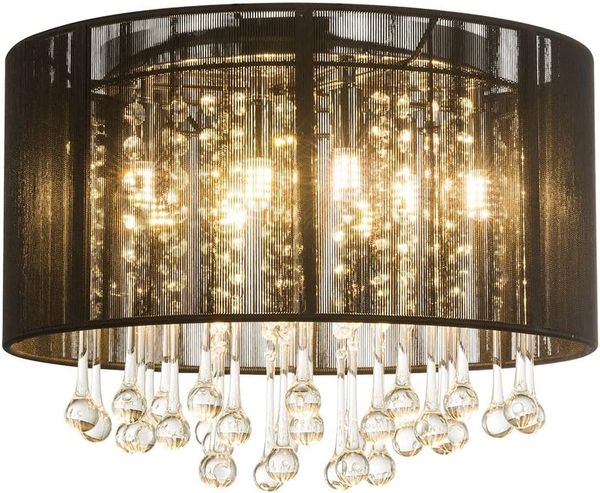LED Glaskristall Hängelampe, Seide schwarz, 40 cm, BAGANA