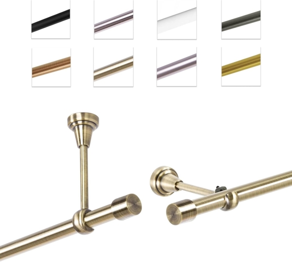 MDEKOR Gardinenstange Vorhangstange 19mm, 1-läufig, 1-läufig Wand oder Deckenmontage, 120 cm Antik Gold Bild 1