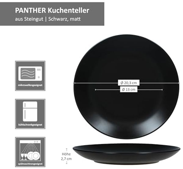 MamboCat Frühstücksteller 6x Panther Kuchenteller schwarz Steingut 6 Pers. Frühstücksteller Bild 6