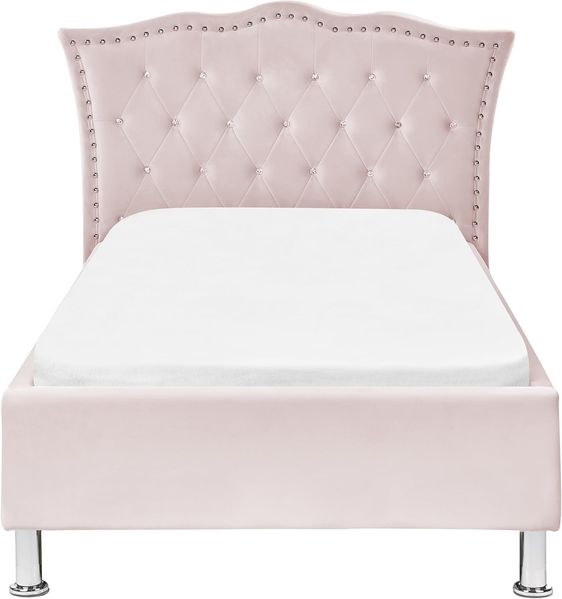 Bett mit Lattenrost METZ 90 x 200 cm Samtstoff Pastellrosa Bild 5