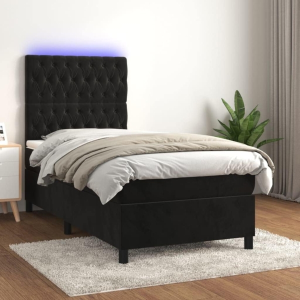 vidaXL Boxspringbett mit Matratze & LED Schwarz 90x190 cm Samt 3136277