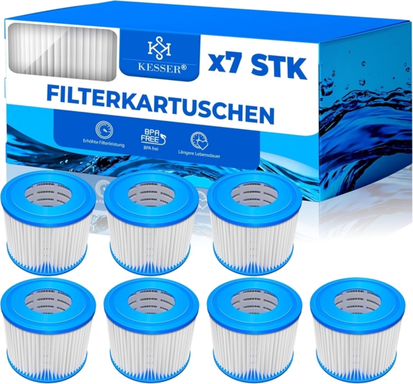 KESSER® Filter für Whirlpool 7x Filterkartuschen Ersatz SPA Filter Größe VI Kartuschen Wasserfilter Poolfilter kompatibel mit Lay-z-Spa Intex Ersetzt die Originalkartusche Blau, 7er-Set