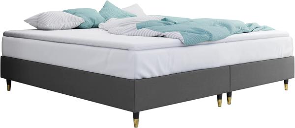 Boxspringbett Sauro Gold für Wandpaneel, Grau, 140x200 cm