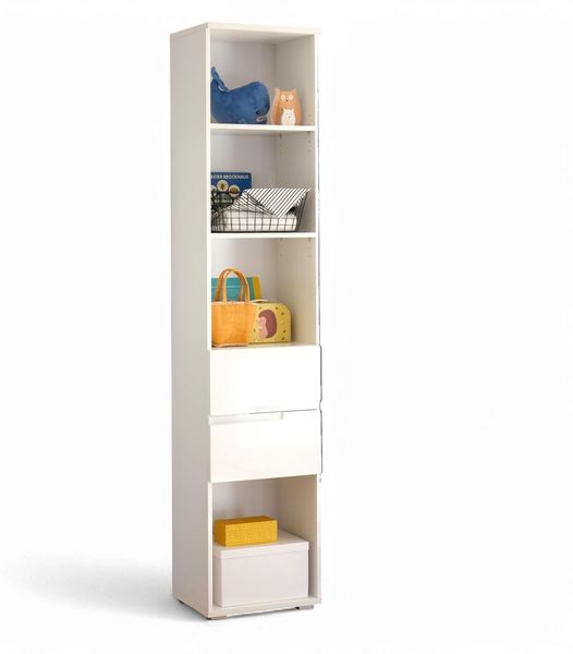 Spice Babyzimmer Standregal in Weiß Hochglanz - Modernes Regal mit viel Stauraum - 45 x 209 x 35 cm (B/H/T)