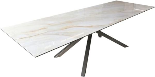 Esstisch Edge 300x100 cm Keramik Onyx Pearl Kreuzgestell Rechteck Edelstahl Graphit