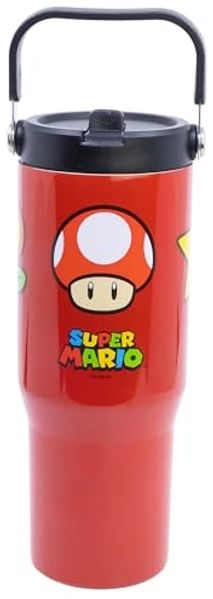 Super Mario Edelstahl Thermobecher 860 ml mit Griff und Klappdeckel