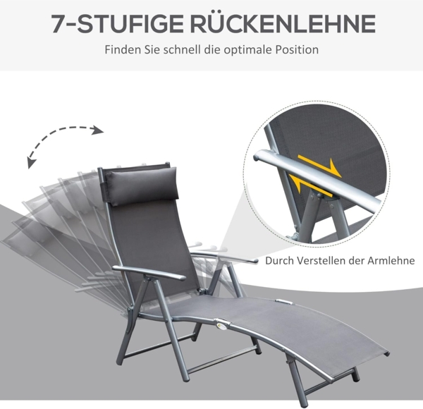 Outsunny Gartenliege Sonnenliege klappbar verstellbar mit Kissen Bild 4
