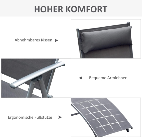 Outsunny Gartenliege Sonnenliege klappbar verstellbar mit Kissen Bild 5
