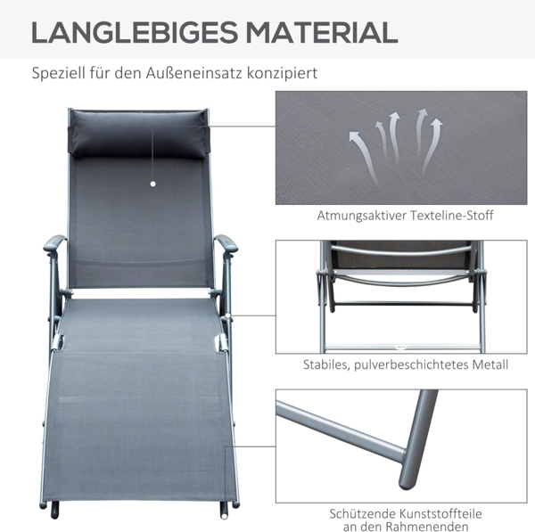 Outsunny Gartenliege Sonnenliege klappbar verstellbar mit Kissen Bild 7