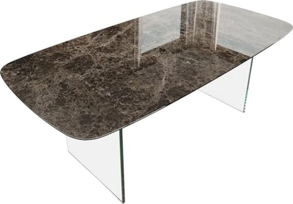 Esstisch Edge Boot 200x100 Keramik Emperador Extra Lucidato Dunkelbraun Gestell Glas