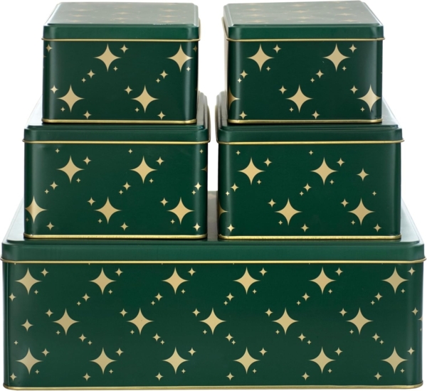 bonsport Keksdose Keksdosen 5er-Set, eckig, Metall, Sterne, Grün