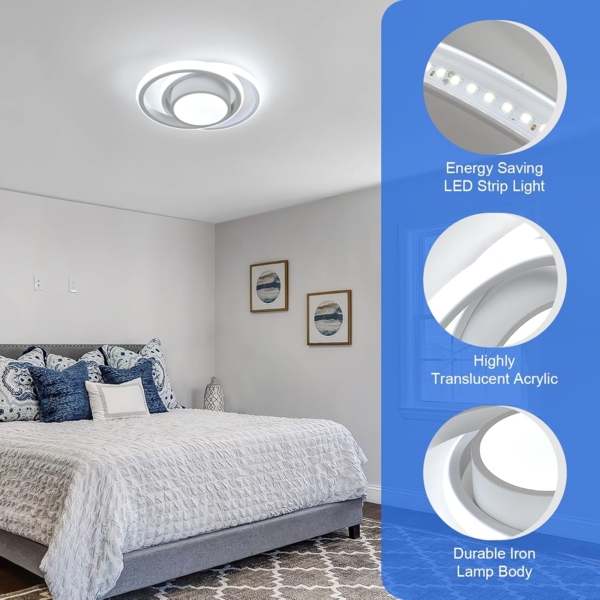 Comely LED Deckenlampe Weiß Rund, Moderne Deckenleuchte 32W mit Kaltweißem Licht 6500K, Deckenlampe für Wohnzimmer, Schlafzimmer und Küche, Hergestellt aus Aluminium und Eisen, Einfache Montage Bild 3