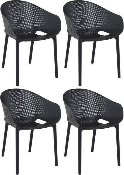 CLP Bistrostuhl Sky Pro 4er Set – Moderner Gartenstuhl aus Kunststoff, stapelbar,schwarz