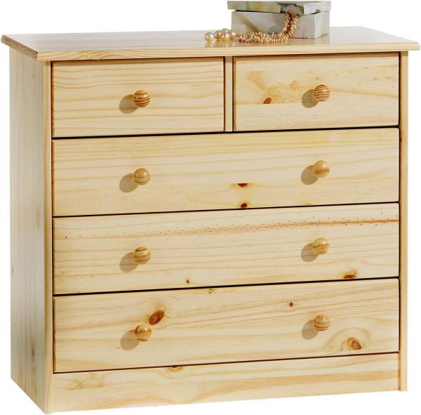 IDIMEX Kommode Rondo, schöne Anrichte mit 5 Schubladen, praktisches Sideboard aus massiver Kiefer in Natur, Zeitlose Schubladenkommode mit Holzgriffe