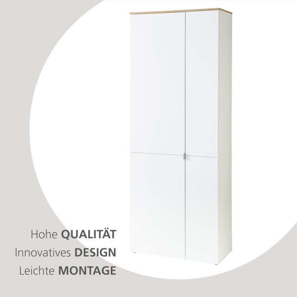 BARI Schuhschrank in Weiß, Artisan Eiche Optik FSC-zertifiziert - Moderner Garderobenschrank mit viel Stauraum für Ihre Schuhe - 78 x 202 x 38 cm (B/H/T) Bild 3