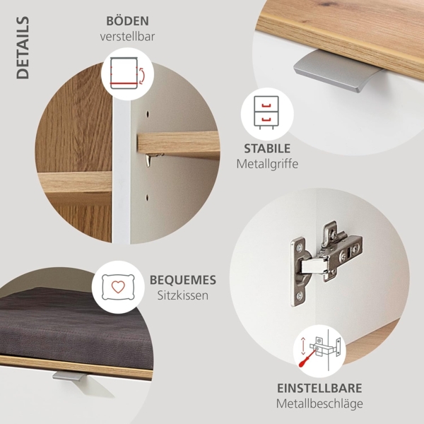 BARI Schuhschrank in Weiß, Artisan Eiche Optik FSC-zertifiziert - Moderner Garderobenschrank mit viel Stauraum für Ihre Schuhe - 78 x 202 x 38 cm (B/H/T) Bild 5