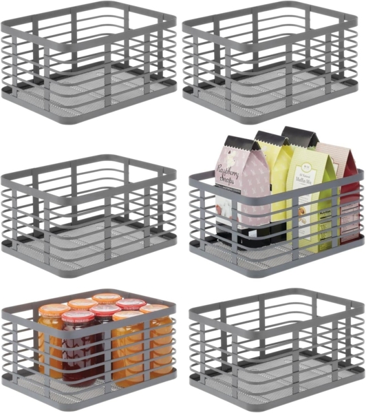mDesign Allzweckkorb Aufbewahrung Drahtkorb Organizer 6er-Set Metall Grau
