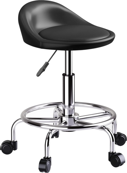 HOMCOM Drehhocker mit Rückenlehne, 59-75 cm (höhenverstellbar Rollhocker, 1 St, 360° drehbar Arbeitshocker), für Büro, Salon, Massage, Spa, Schwarz