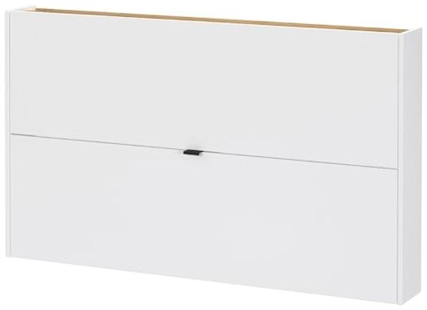 Lomadox Schuhschrank ABERDEEN-01 140 cm breit, in weiß mit Eiche, wandhängend, 2 Klappen