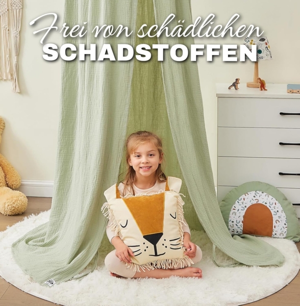 Alavya Home® Betthimmel Baldachin Kinderzimmer Bio-Baumwolle Musselin für Schlafzimmer (GOTS-Zertifiziert I Passt um Babybett, Kinderbett, Hausbett), Saumlänge ca. 250cm Moskitonetz Insektenschutz Kinder Spielzelte Bild 9