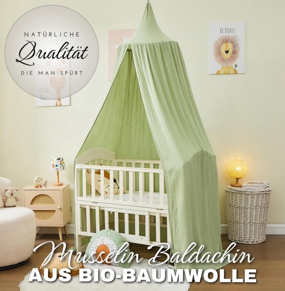 Alavya Home® Betthimmel Baldachin Kinderzimmer Bio-Baumwolle Musselin für Schlafzimmer (GOTS-Zertifiziert I Passt um Babybett, Kinderbett, Hausbett), Saumlänge ca. 250cm Moskitonetz Insektenschutz Kinder Spielzelte Bild 2
