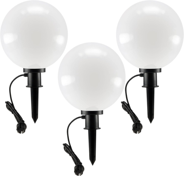 ChiliTec Kugelleuchte Gartenlampe 3er Set 30cm mit Erdspieß für Außen