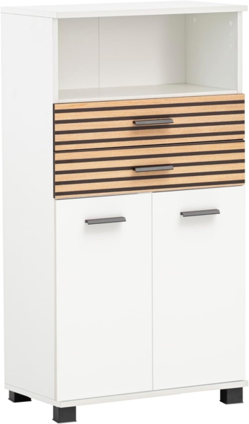 Schildmeyer Highboard Katta 158585, weiß matt/Akustikpaneel Optik, 59,8 x 32,6 x 110,5 cm