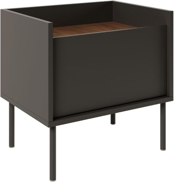 Selsey Nachttisch Schwarz - 50 cm Nachtschrank mit Tür in Lindberg-Eiche - Moderner Nachttisch mit Metallfüßen - Robuste Laminierte Spanplatte, ABS-Kanten, Elegantes Design