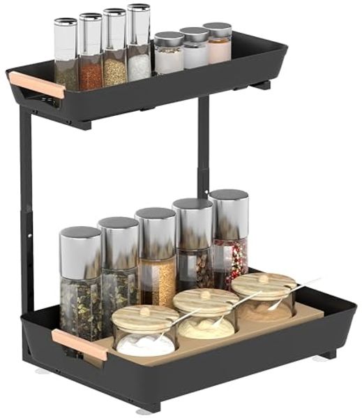 HOMCOM Küchenregal höhenverstellbar, mit 2 Körbe, Kaffeebar 1-tlg, Schwarz, 96,5 x 38 x 165 cm