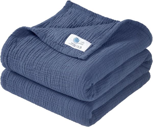 Lulu moon Musselin Decke Baby - Atmungsaktive Babydecke,Baby Decken Neugeborenen,Weiche Krabbeldecke für Kinder,Musselin Schlafdecken für Kleinkinder Mädchen Junge 120x120 cm (Blue)